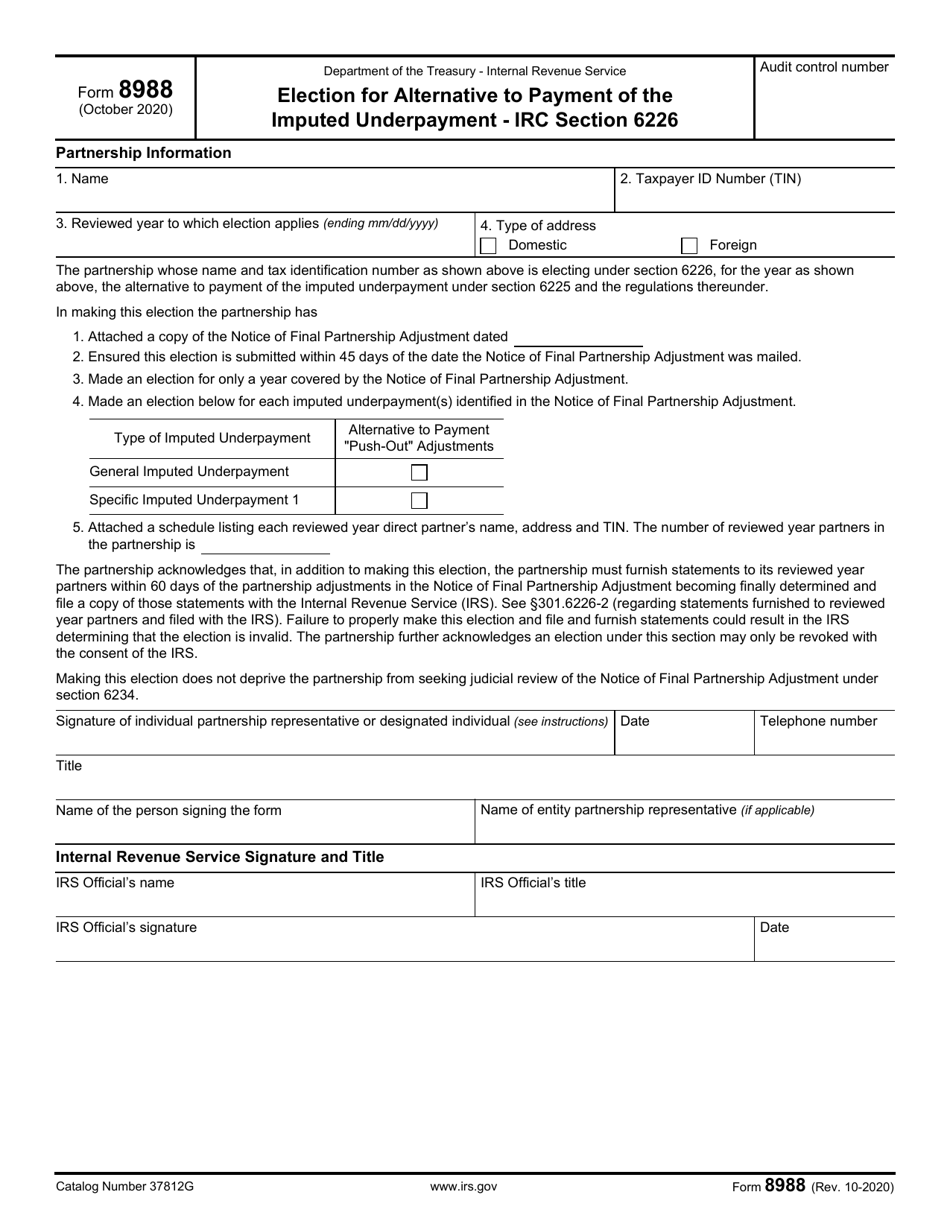 IRS Form 8988 Election for Alternative to Payment of the Imputed Underpayment - IRC Section 6226, Page 1