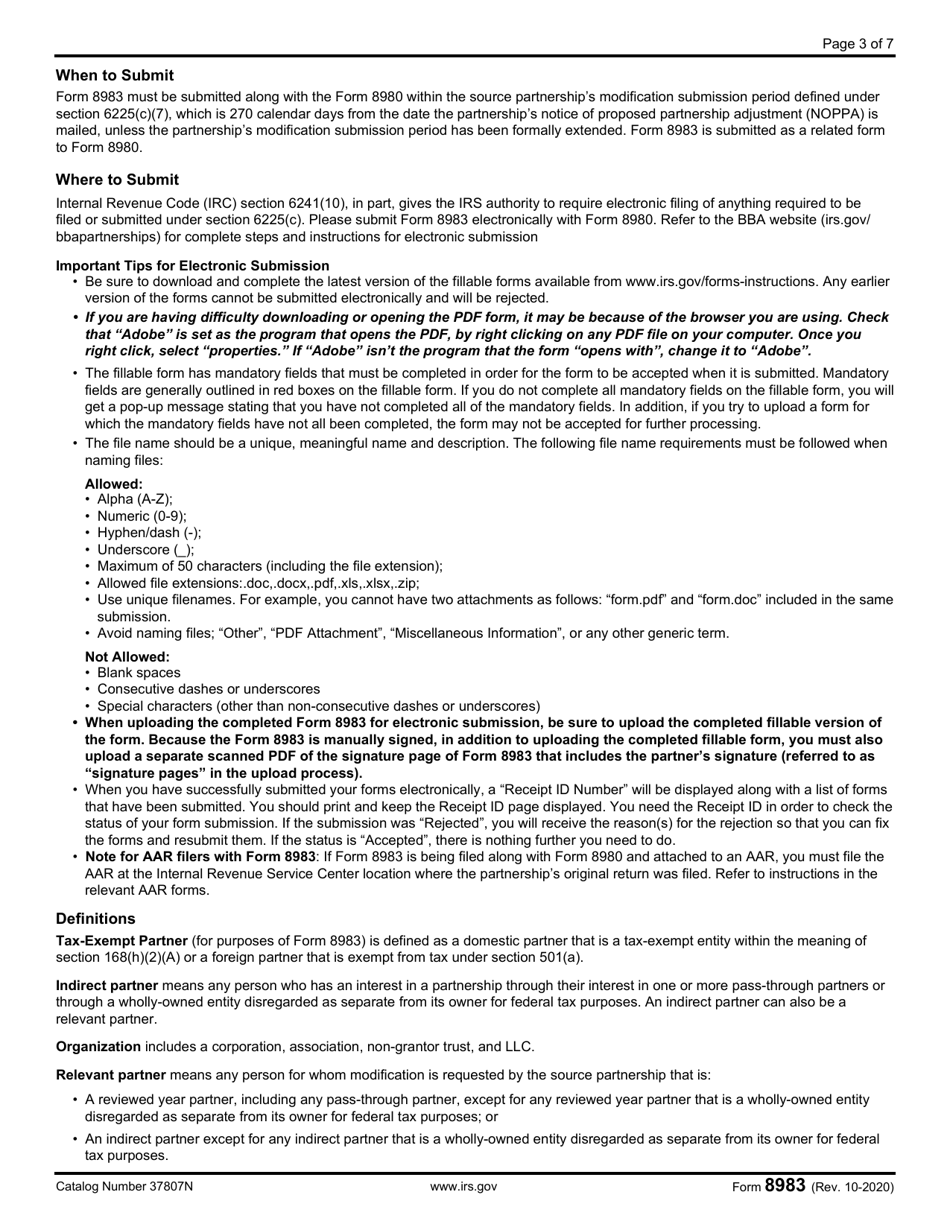 IRS Form 8983 Certification of Partner Tax-Exempt Status for Modification Under IRC Section 6225(C)(3), Page 3