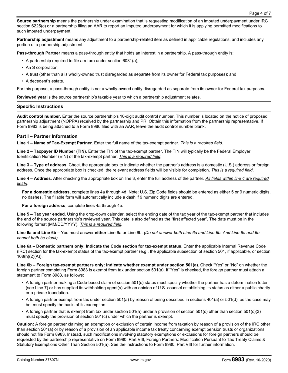 IRS Form 8983 Certification of Partner Tax-Exempt Status for Modification Under IRC Section 6225(C)(3), Page 4