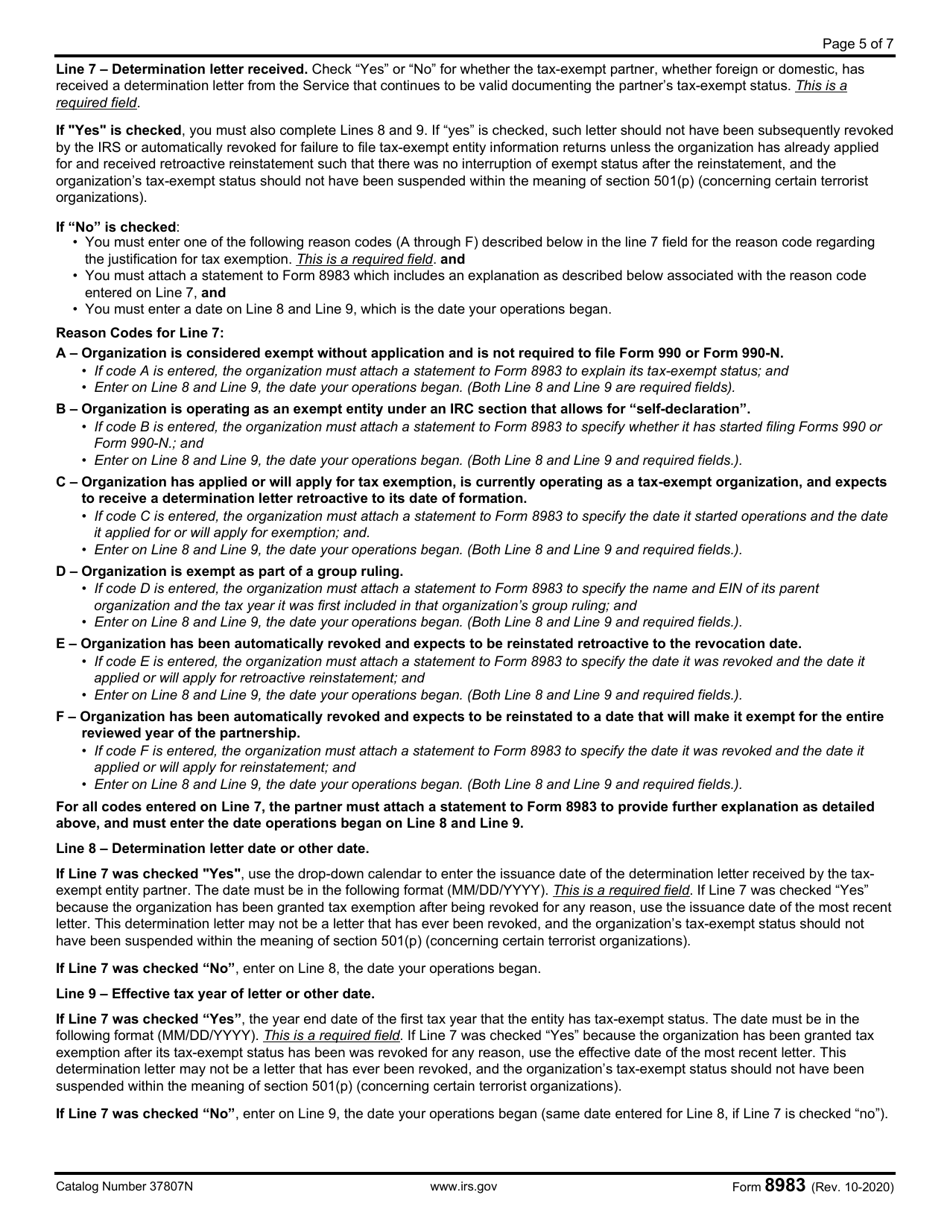 IRS Form 8983 Certification of Partner Tax-Exempt Status for Modification Under IRC Section 6225(C)(3), Page 5