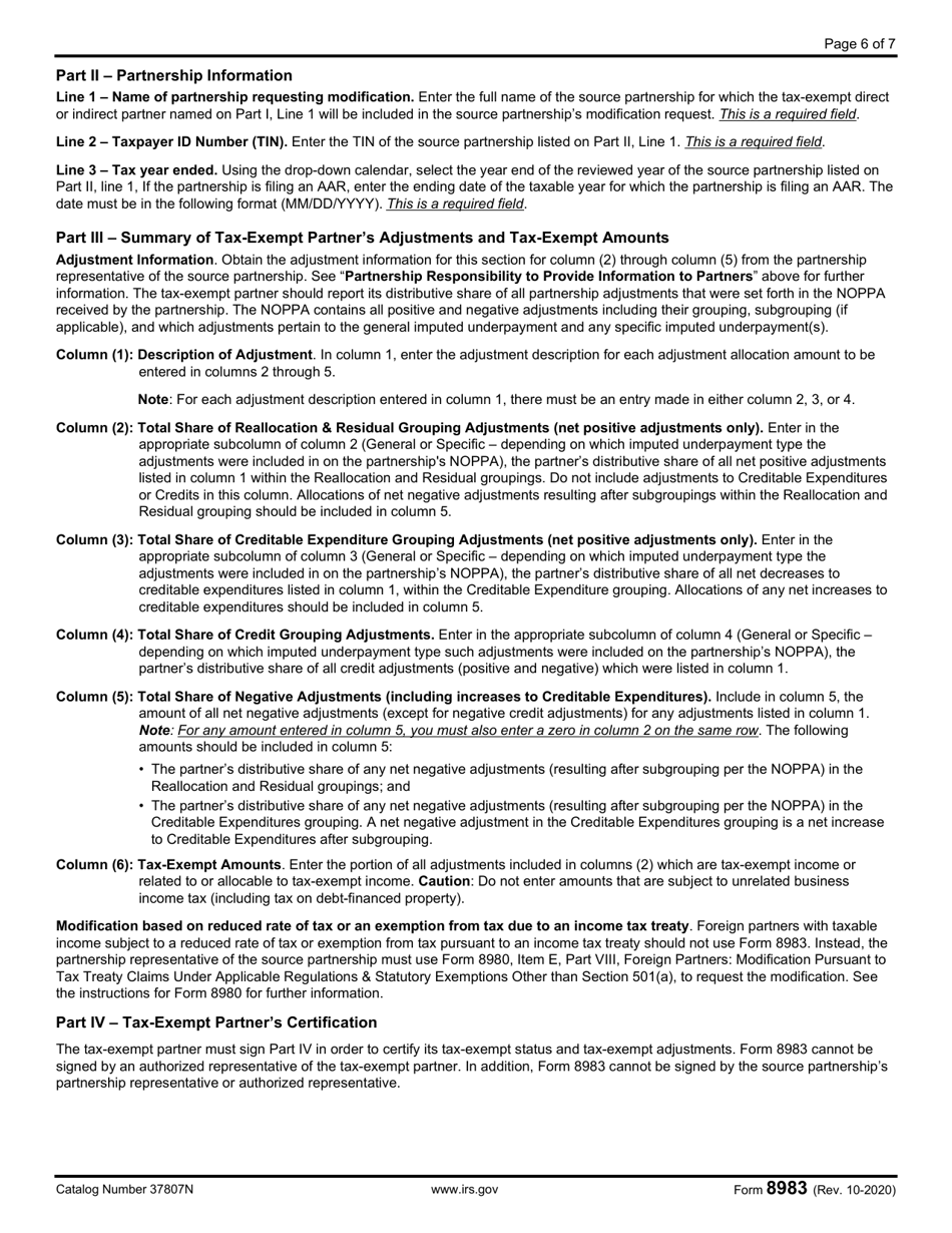 IRS Form 8983 Certification of Partner Tax-Exempt Status for Modification Under IRC Section 6225(C)(3), Page 6