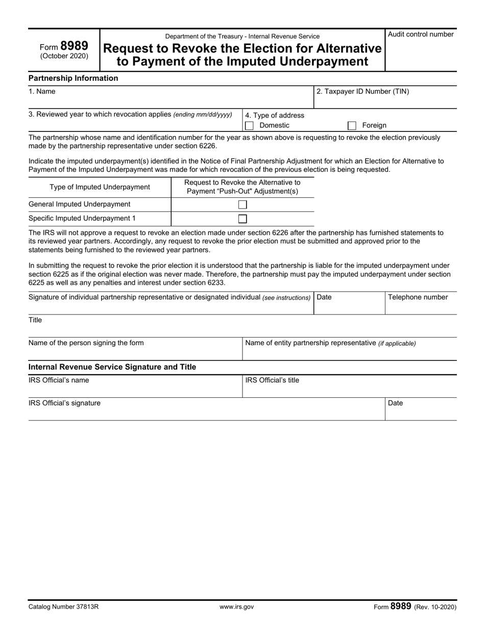 IRS Form 8989 Request to Revoke the Election for Alternative to Payment of the Imputed Underpayment, Page 1