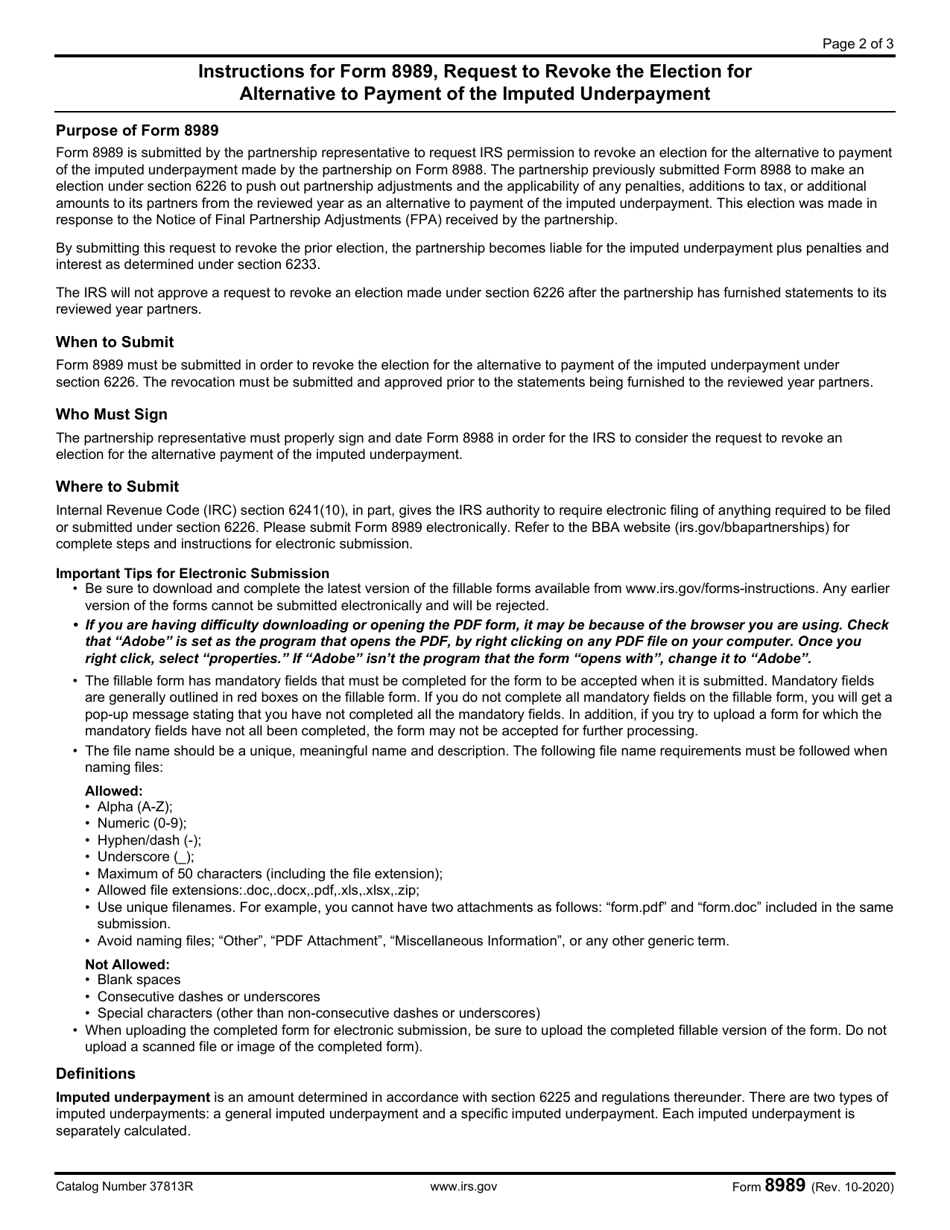 IRS Form 8989 Request to Revoke the Election for Alternative to Payment of the Imputed Underpayment, Page 2