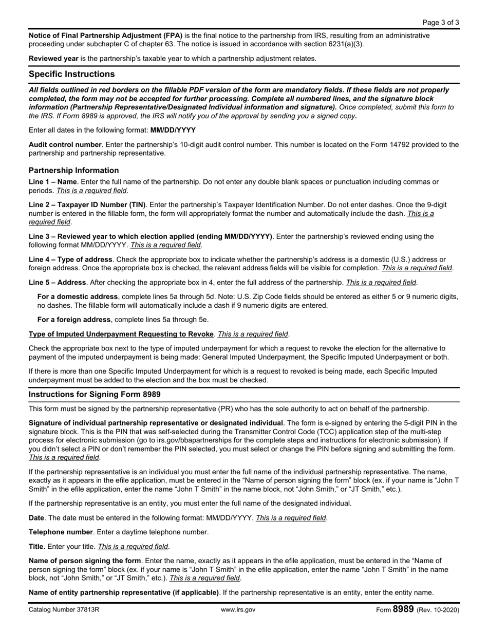 IRS Form 8989 Request to Revoke the Election for Alternative to Payment of the Imputed Underpayment, Page 3