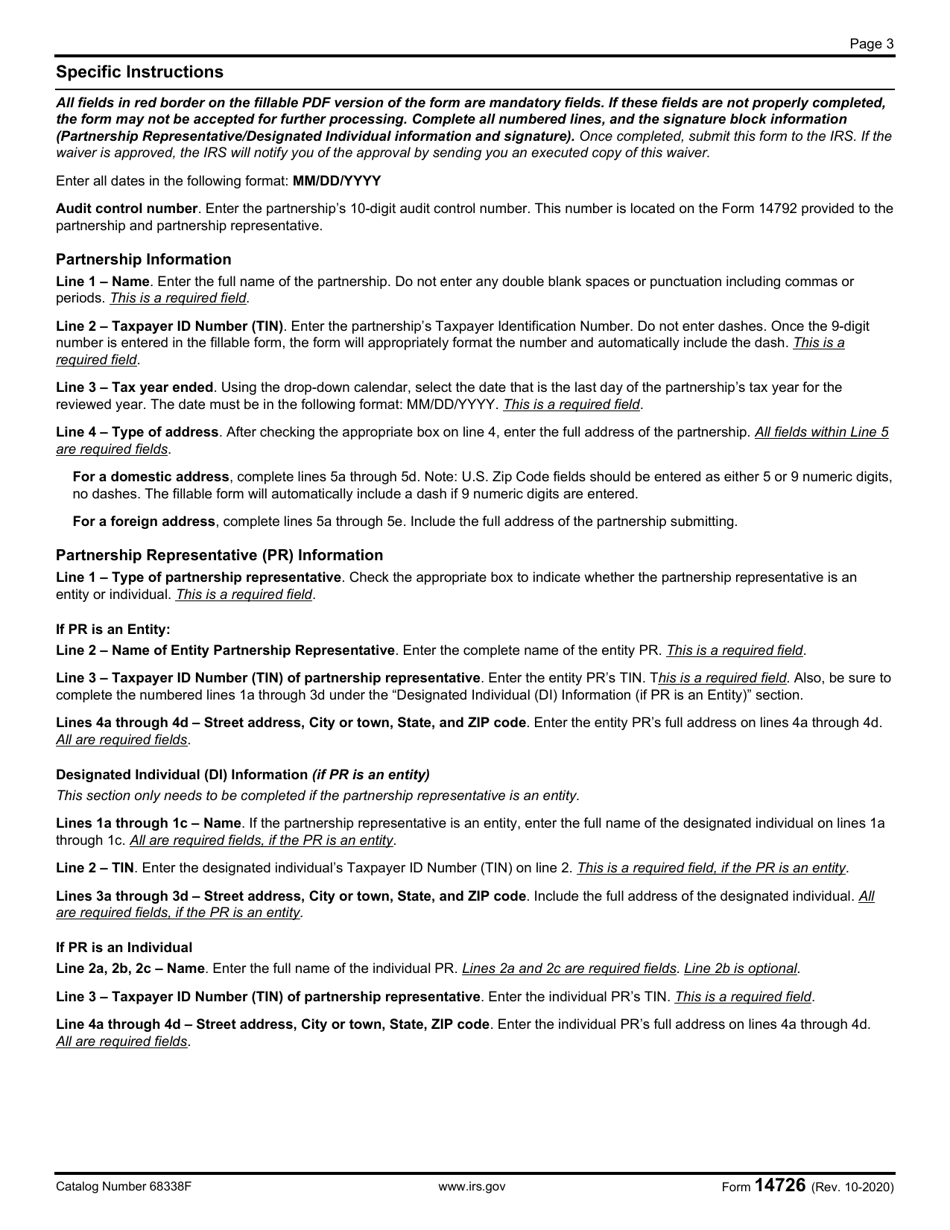 IRS Form 14726 Waiver of the Notice of Final Partnership Adjustment (Fpa), Page 3