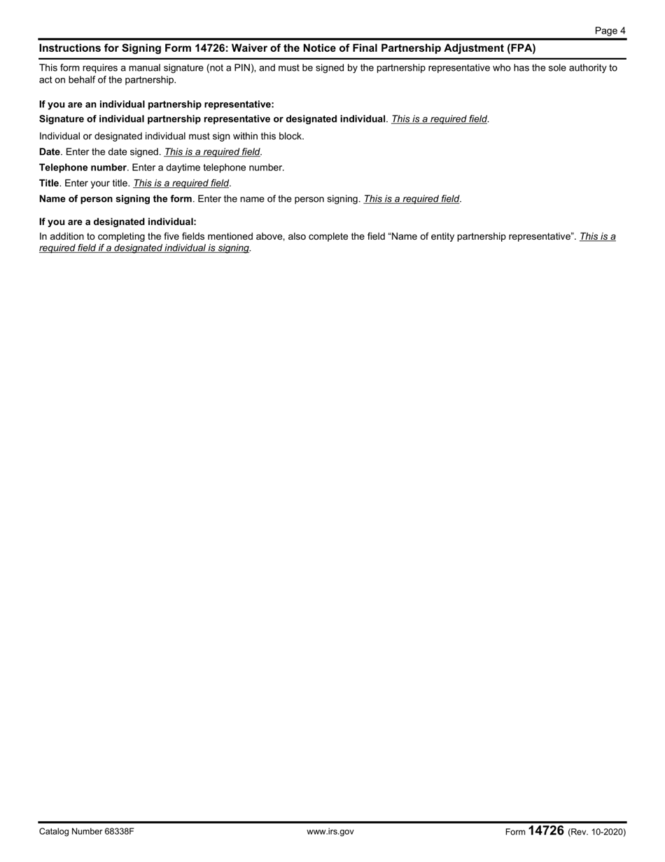 IRS Form 14726 Waiver of the Notice of Final Partnership Adjustment (Fpa), Page 4