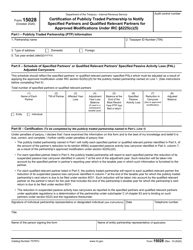 Document preview: IRS Form 15028 Certification of Publicly Traded Partnership to Notify Specified Partners and Qualified Relevant Partners for Approved Modifications Under IRC Section 6225(C)(5)