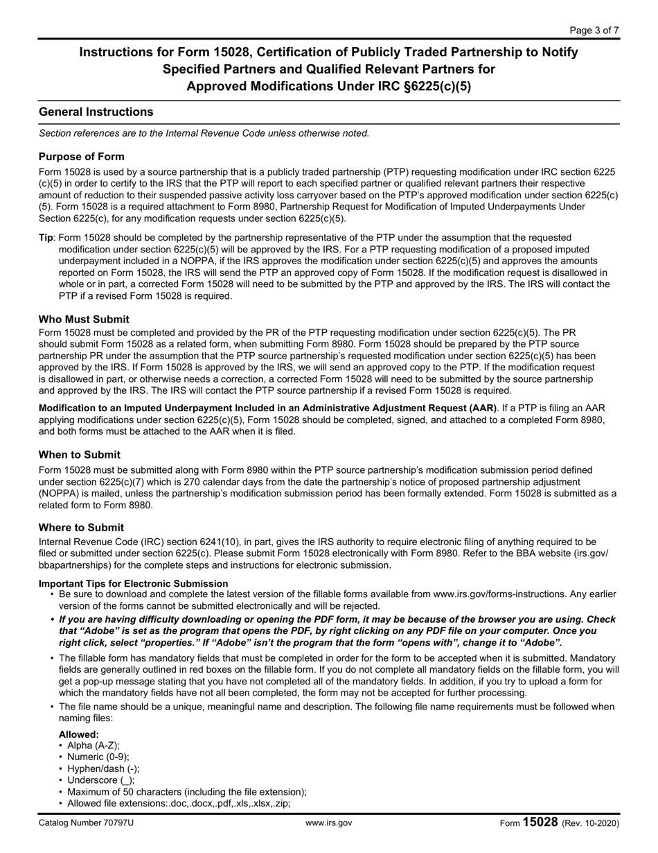 IRS Form 15028 Certification of Publicly Traded Partnership to Notify Specified Partners and Qualified Relevant Partners for Approved Modifications Under IRC Section 6225(C)(5), Page 3