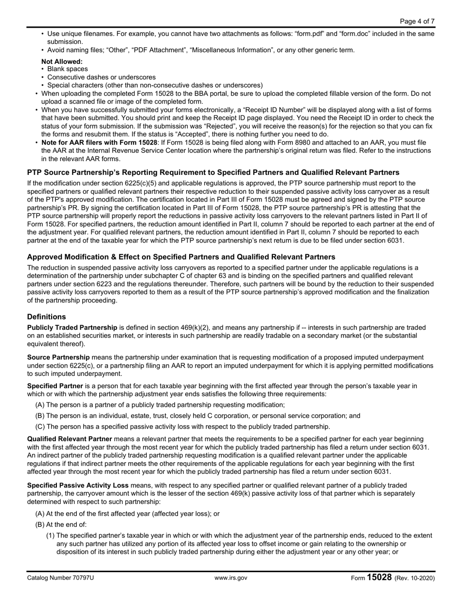 IRS Form 15028 Certification of Publicly Traded Partnership to Notify Specified Partners and Qualified Relevant Partners for Approved Modifications Under IRC Section 6225(C)(5), Page 4
