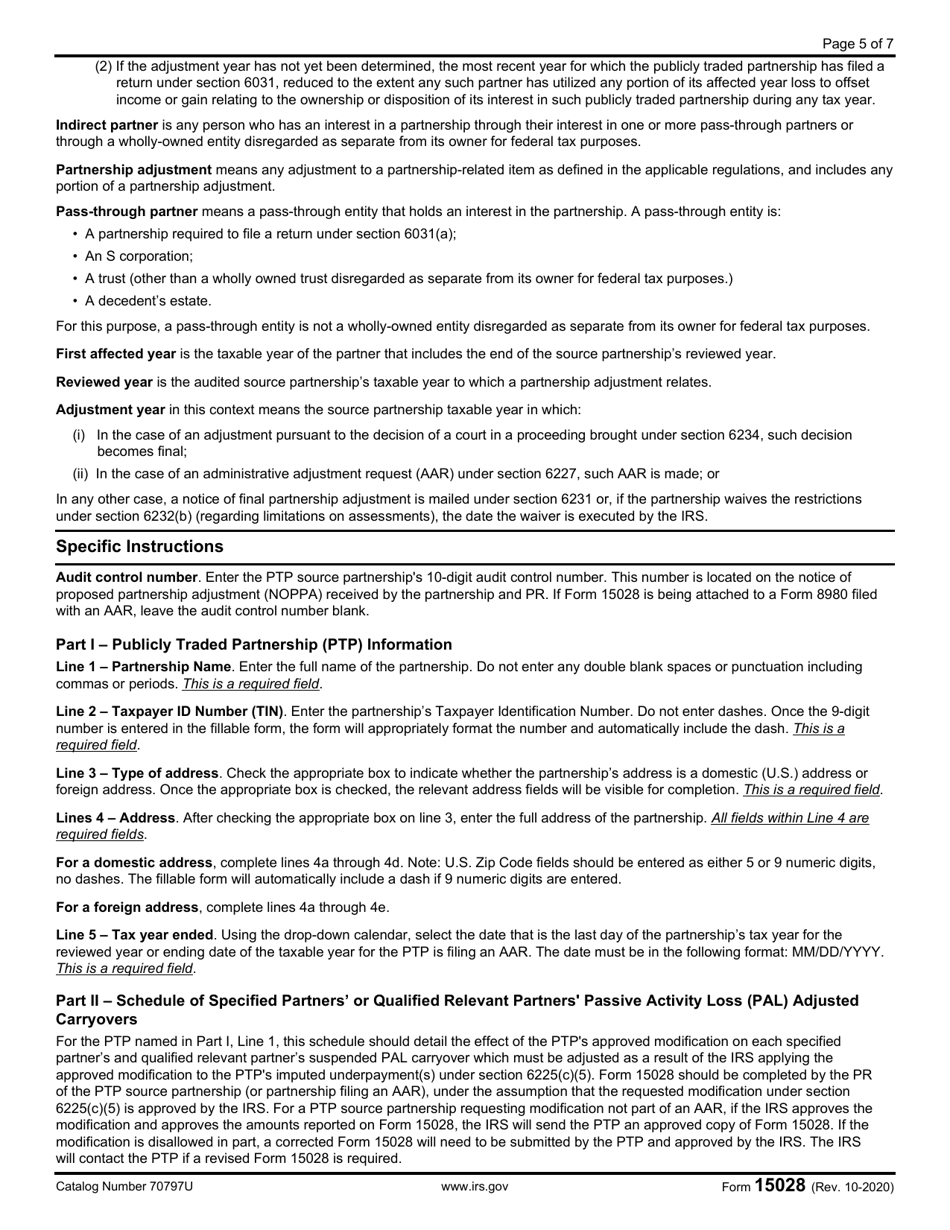IRS Form 15028 Certification of Publicly Traded Partnership to Notify Specified Partners and Qualified Relevant Partners for Approved Modifications Under IRC Section 6225(C)(5), Page 5