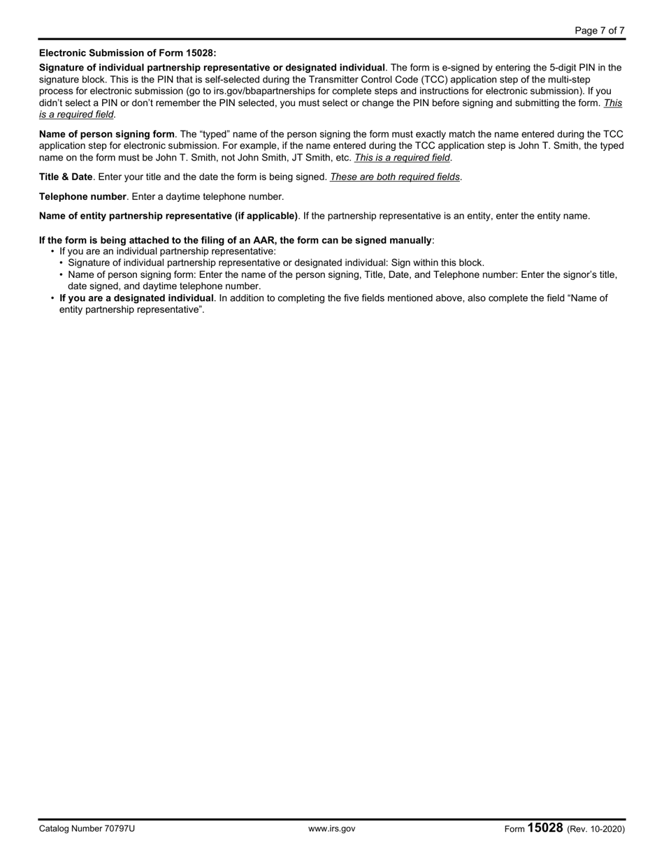 IRS Form 15028 Certification of Publicly Traded Partnership to Notify Specified Partners and Qualified Relevant Partners for Approved Modifications Under IRC Section 6225(C)(5), Page 7