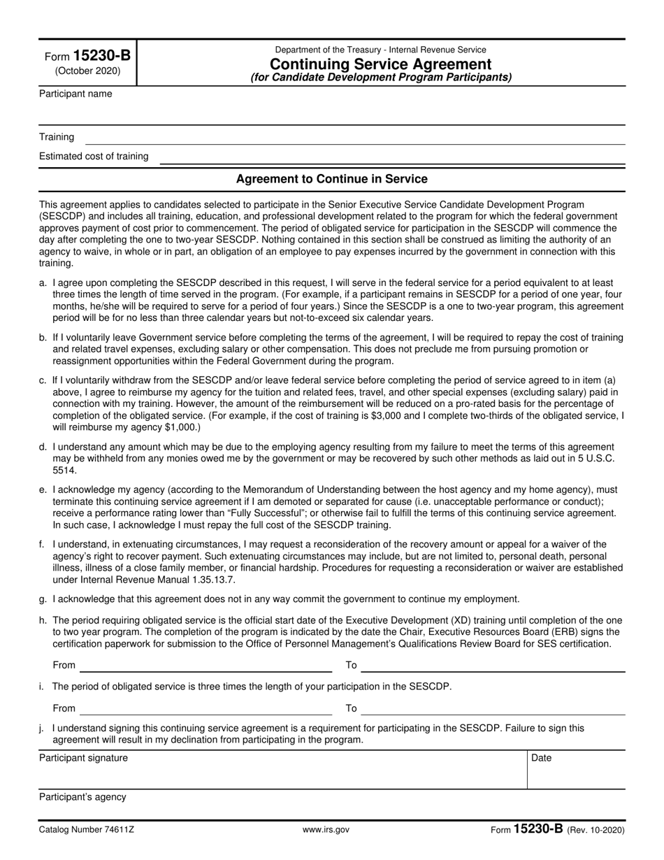 IRS Form 15230-B Continuing Service Agreement (For Candidate Development Program Participants), Page 1