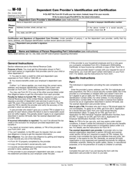 IRS Form W-10 &quot;Dependent Care Provider's Identification and Certification&quot;
