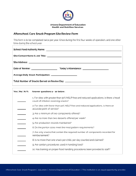 Document preview: Afterschool Care Snack Program Site Review Form - Arizona