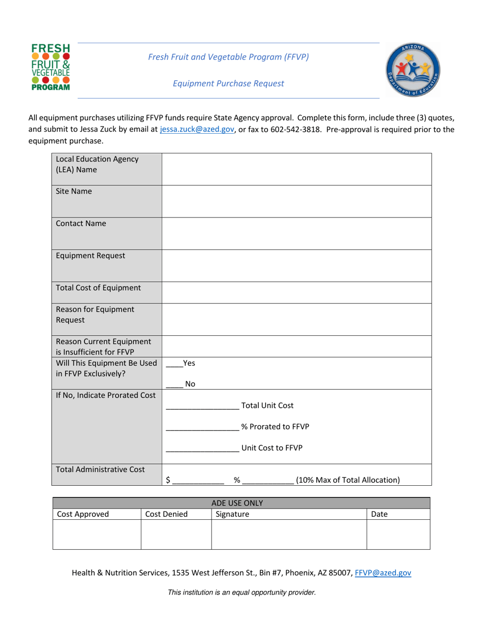 Fresh Fruit and Vegetable Program (Ffvp) Equipment Purchase Request - Arizona, Page 1