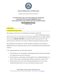 Participation Form - Local Educational Agency and Arizona Department of Education Agreement for the Community Eligibility Provision of the National School Lunch Program and School Breakfast Program - Arizona