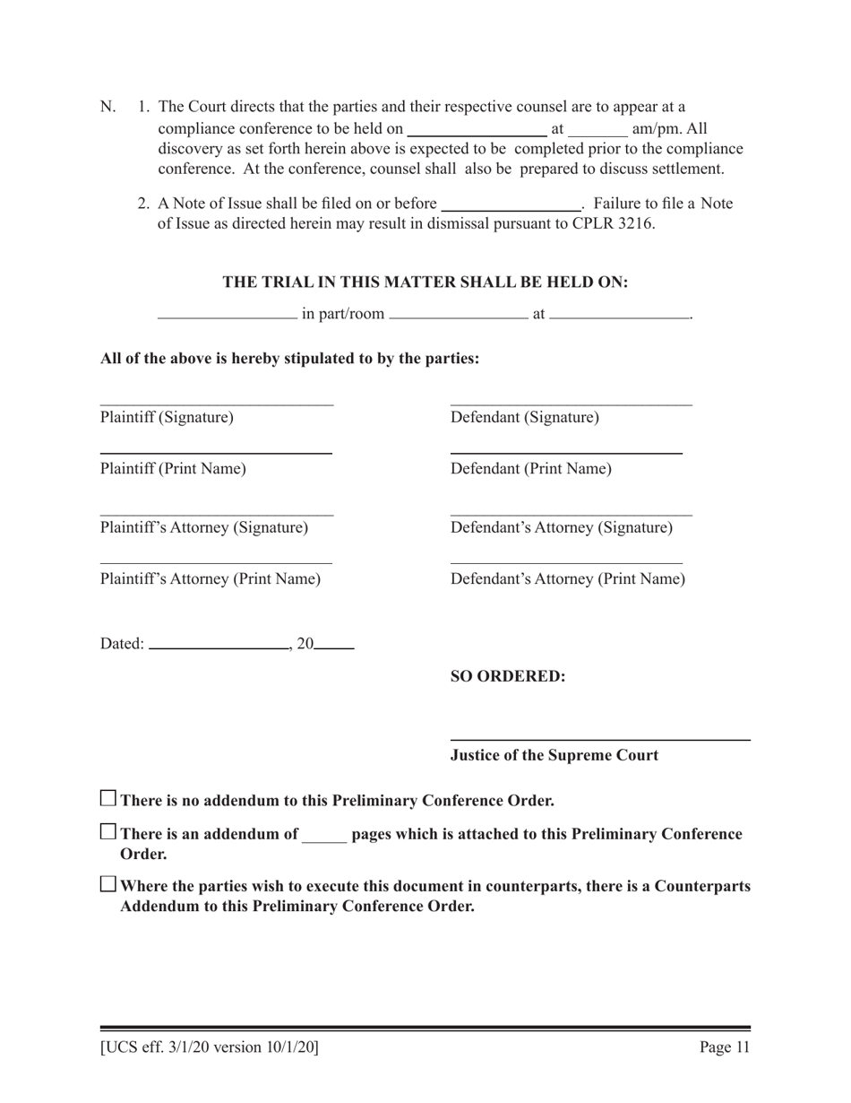 Preliminary Conference Stipulation / Order Contested Matrimonial - New York, Page 11