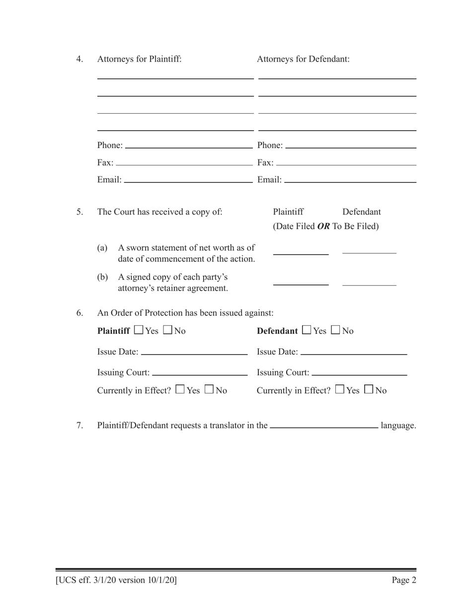 Preliminary Conference Stipulation / Order Contested Matrimonial - New York, Page 2