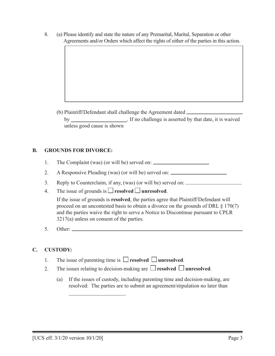 Preliminary Conference Stipulation / Order Contested Matrimonial - New York, Page 3