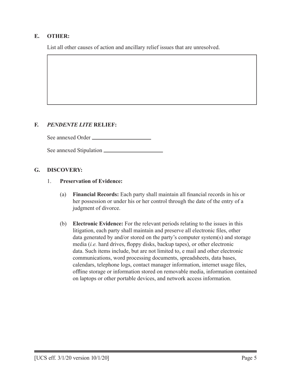 Preliminary Conference Stipulation / Order Contested Matrimonial - New York, Page 5