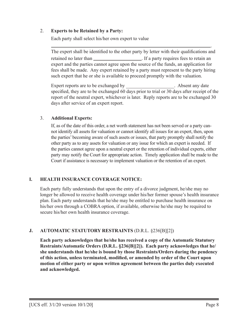 Preliminary Conference Stipulation / Order Contested Matrimonial - New York, Page 8
