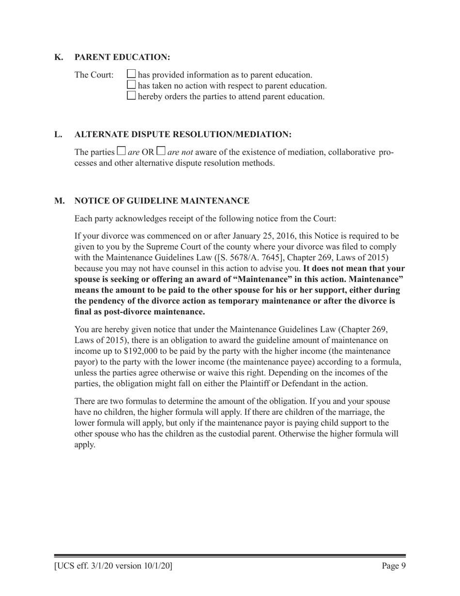Preliminary Conference Stipulation / Order Contested Matrimonial - New York, Page 9