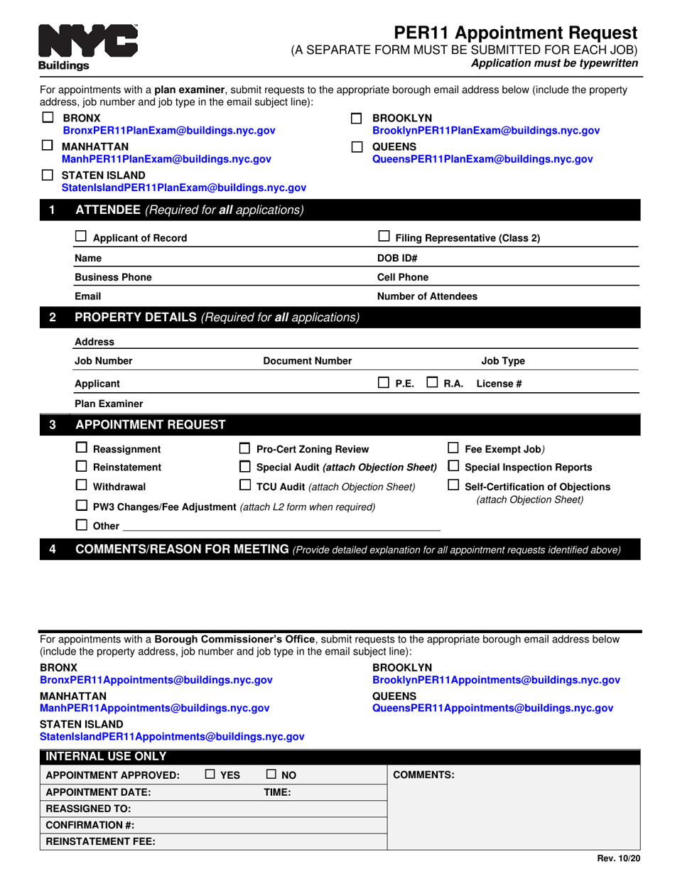 Form PER11 Appointment Request - New York City, Page 1