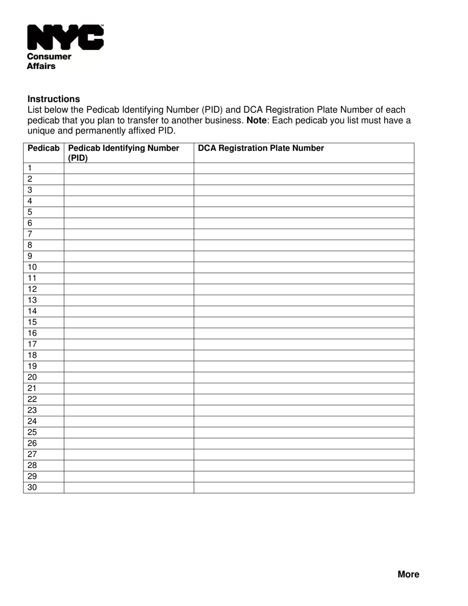 Transfer of Pedicab Registration Plates Affirmation - New York City, Page 2