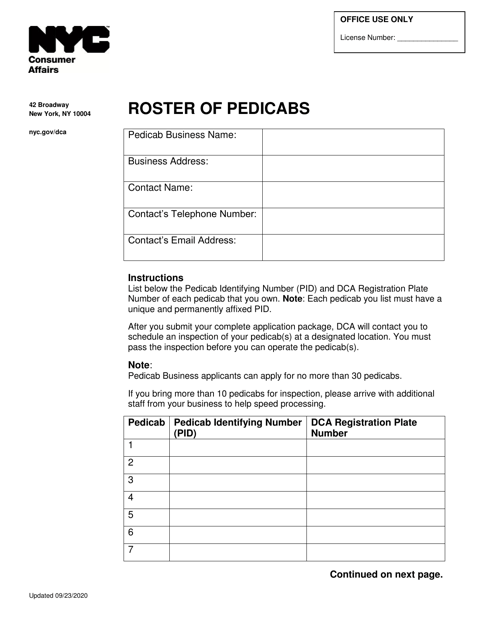 Roster of Pedicabs - New York City Download Pdf