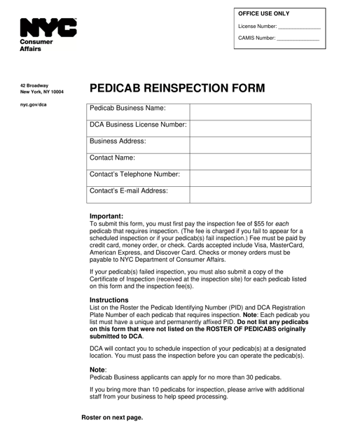 Pedicab Reinspection Form - New York City Download Pdf