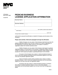Pedicab Business License Application Affirmation - New York City