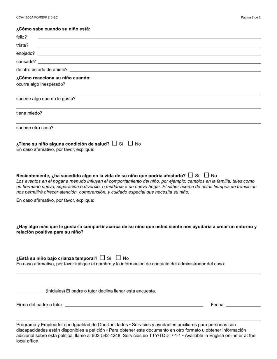 Formulario CCA-1200A-S Encuesta Sobre Mi - Arizona (Spanish), Page 2