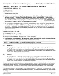 Document preview: Form AD904B Waiver of Rights to Confidentiality for Siblings Under the Age of 18 - California