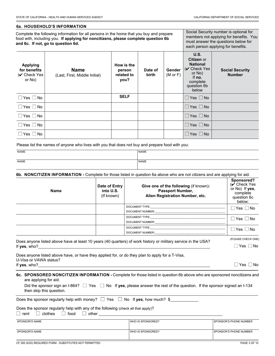 Form CF285 Application for CalFresh Benefits - California, Page 11