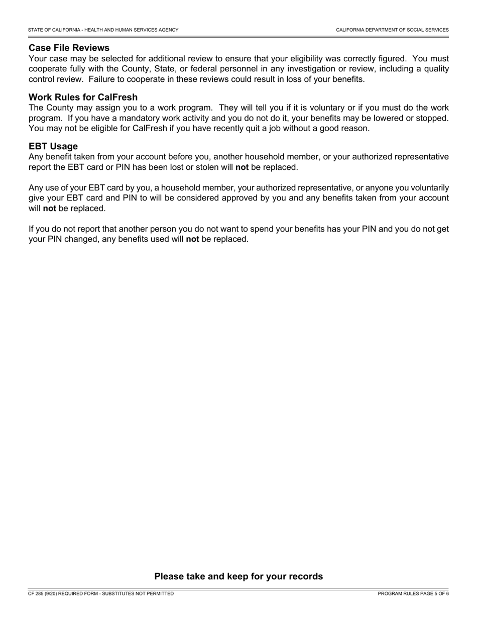 Form CF285 Application for CalFresh Benefits - California, Page 7