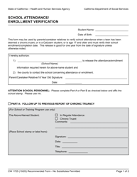 Document preview: Form CW1725 School Attendance/ Enrollment Verification - California