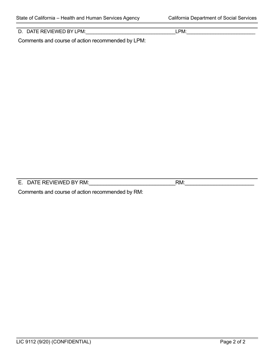 Form LIC9112 Facility Compliance Plan - California, Page 2