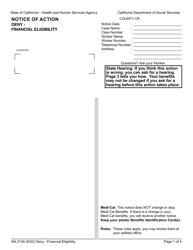 Form NA213A Notice of Action - Deny - Financial Eligibility - California