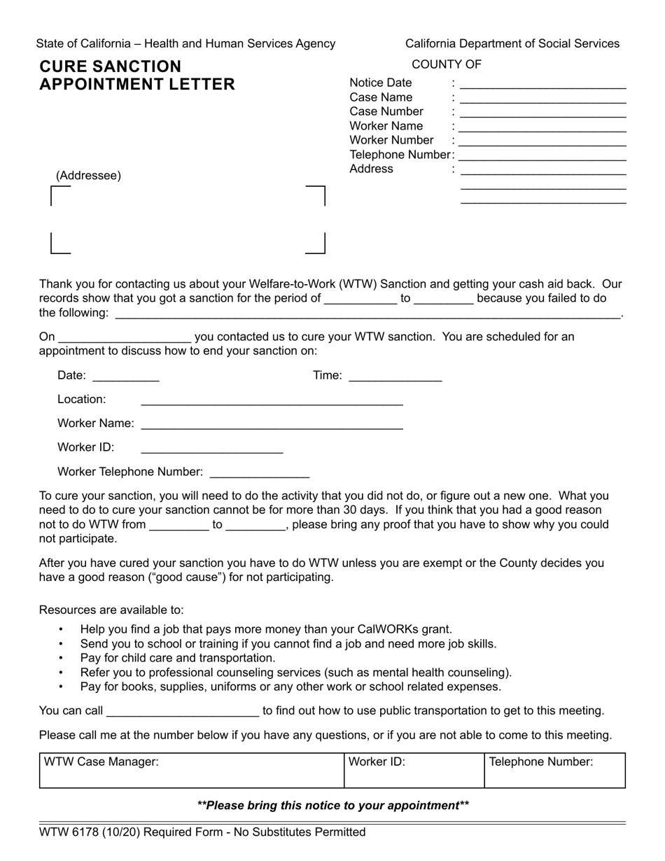 Form WTW6178 - Fill Out, Sign Online and Download Fillable PDF ...