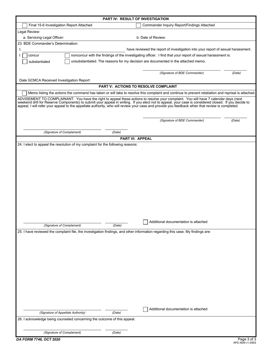 DA Form 7746 - Fill Out, Sign Online and Download Fillable PDF ...