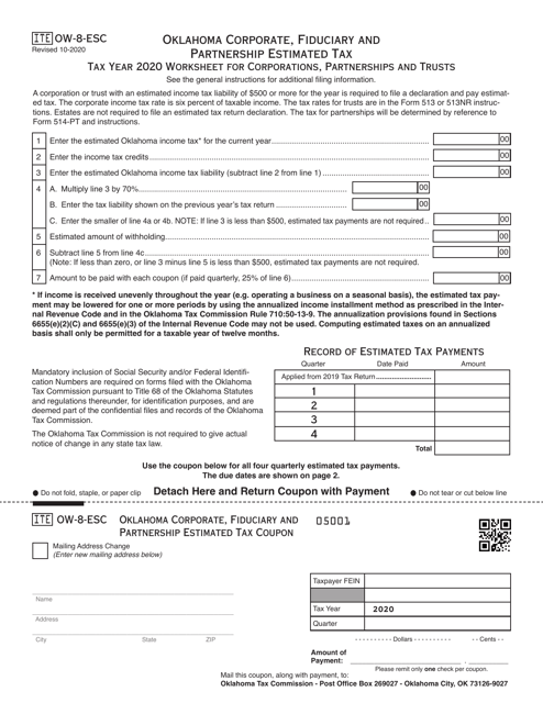 Form OW-8-ESC 2020 Printable Pdf