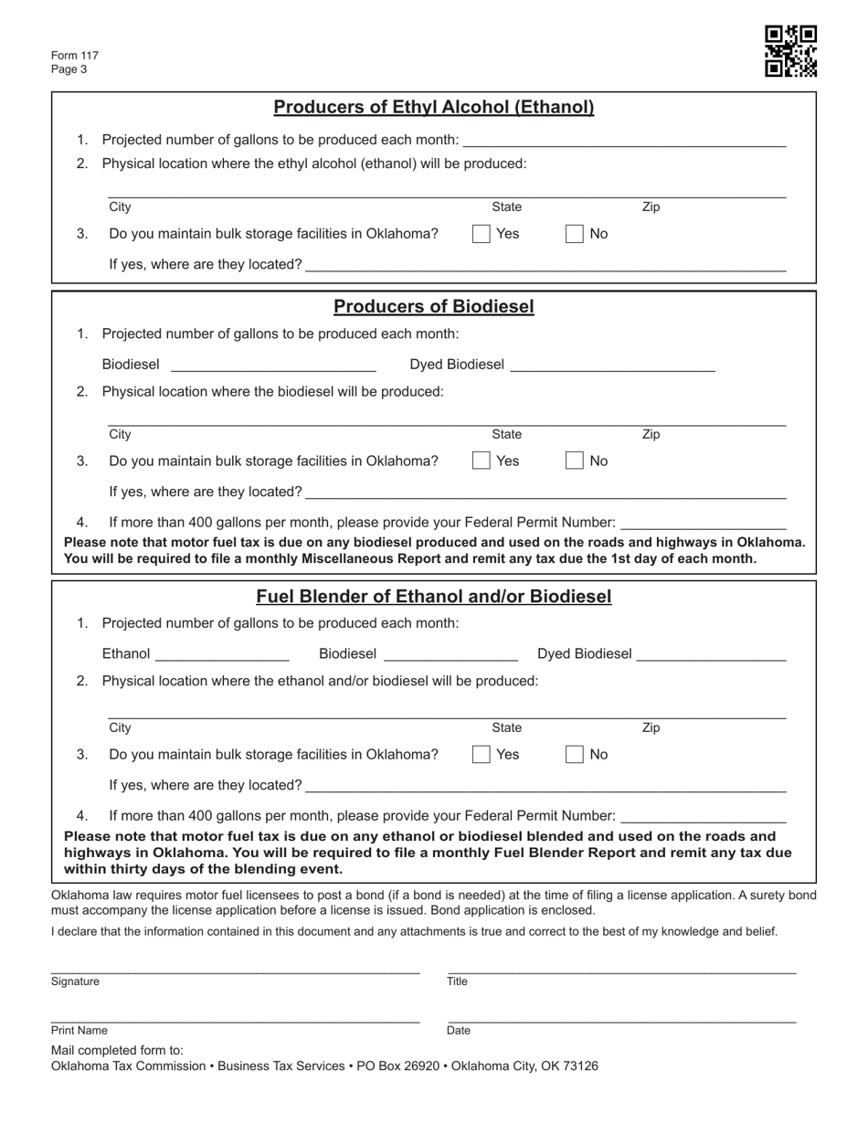 Form 117 Application for License(S) of Motor Fuels - Oklahoma, Page 3
