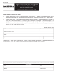 Document preview: Form R-1304 Sales Tax Exemption for Certain Purchases and Leases for the Federal Government or the U.S. Department of Navy - Louisiana