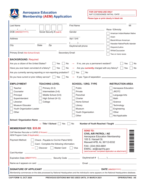 CAP Form 13  Printable Pdf