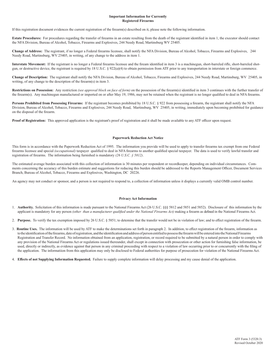 ATF Form 3 (5320.3) Application for Tax-Exempt Transfer of Firearm and Registration to Special Occupational Taxpayer (National Firearms Act), Page 4
