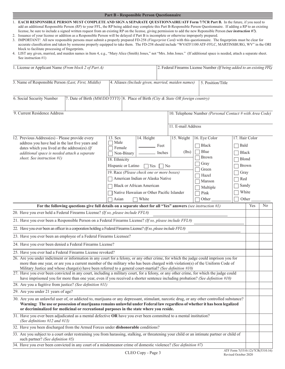 ATF Form 7 / 7CR (5310.12 / 5310.16) Application for Federal Firearms License, Page 11