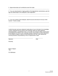 Form CA-1031 Letter to Dependants to Verify Claimant Support, Page 2