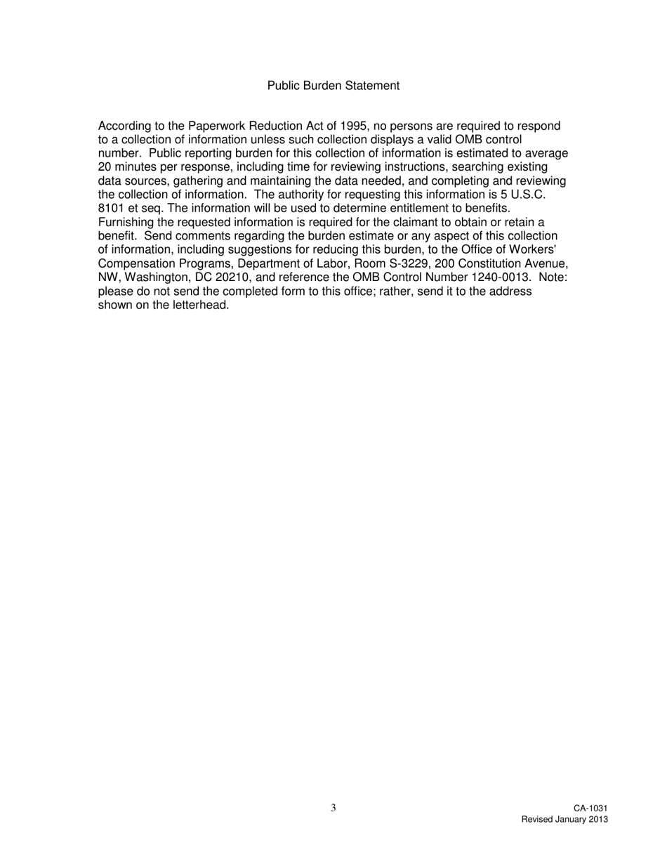 Form CA-1031 Letter to Dependants to Verify Claimant Support, Page 3