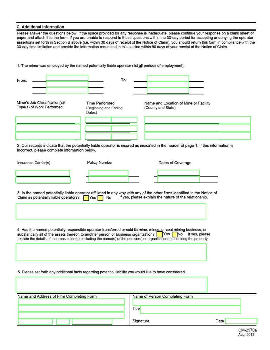 Form CM-2970A Operator Response to Notice of Claim, Page 2