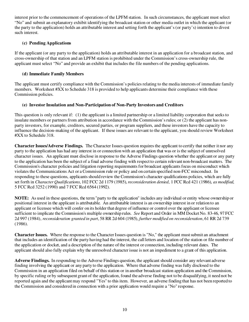 Instructions for FCC Form 2100 Schedule 318 Lower Power Fm Station Construction Permit Application, Page 10